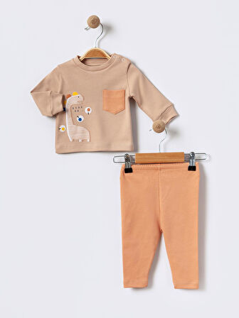 %100 Pamuklu  Yenidogan Unisex  Kiz Erkek Pamuk Desenli  2'li Bebek Pijama Takımı