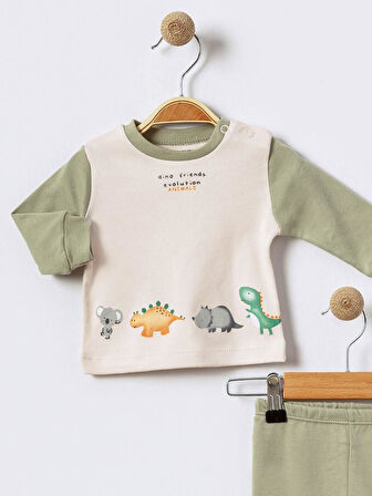 %100 Pamuklu  Yenidogan Unisex  Kiz Erkek Pamuk Desenli  2'li Bebek Pijama Takımı