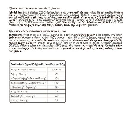 Portakallı Krema Dolgulu Sütlü Çikolata 240g