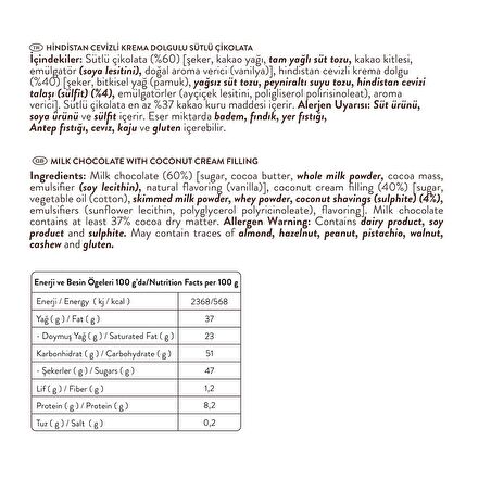 Hindistan Cevizli Krema Dolgulu Sütlü Çikolata 240g