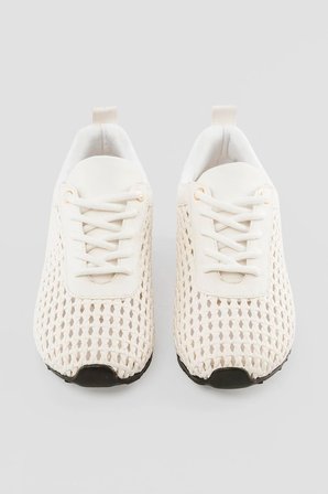 Kadın Sneaker Örgülü Gümüş Detaylı Bağcıklı Spor Ayakkabı Nessa Beyaz
