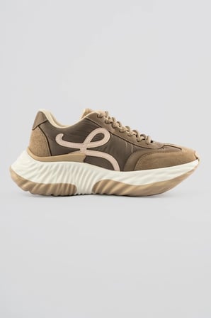 Kadın Sneaker Kalın Tabanlı Bağcıklı Spor Ayakkabı Kairo Vizon