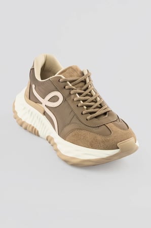 Kadın Sneaker Kalın Tabanlı Bağcıklı Spor Ayakkabı Kairo Vizon