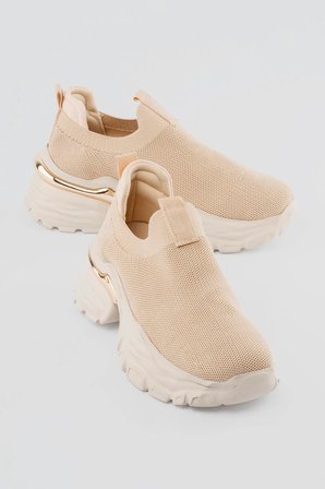 Kadın Sneaker Kalın Taban Slip On Spor Ayakkabı Aurex Bej