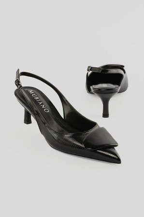 Kadın Stiletto Sivri Burun Tokalı Arkası Açık Topuklu Ayakkabı Vira Siyah