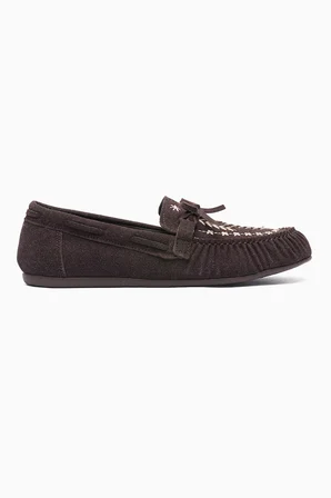 Kadın Süet Loafer Nakışlı Bağcıklı Ayakkabı Talina Kahverengi