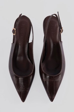 Kadın Stiletto Sivri Burun Kroko Desenli Arkası Açık Topuklu Ayakkabı Torella Kahverengi