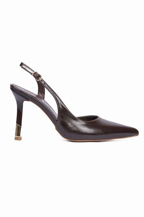 Kadın Stiletto Sivri Burun Arkası Açık Topuklu Ayakkabı Camellia Kahverengi
