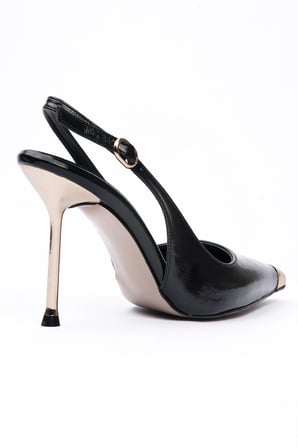 Kadın Stiletto Sivri Burun Metal Burun Detaylı Arkası Açık Topuklu Ayakkabı Violeta Siyah