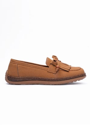 Kadın Süet Loafer Püskül ve Boncuk Detaylı Günlük Babet Lorea Taba
