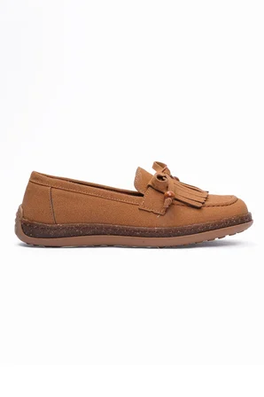 Kadın Süet Loafer Püskül ve Boncuk Detaylı Günlük Babet Lorea Taba