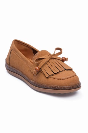 Kadın Süet Loafer Püskül ve Boncuk Detaylı Günlük Babet Lorea Taba