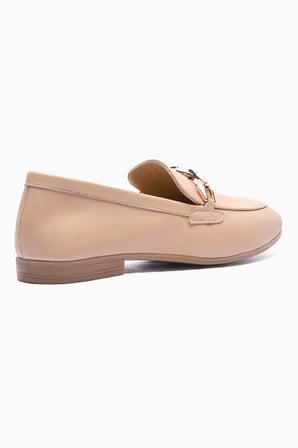 Kadın Hakiki Deri Babet Metal Aksesuar Detaylı Loafer Felina Nude