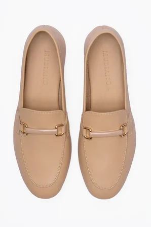 Kadın Hakiki Deri Babet Metal Aksesuar Detaylı Loafer Nalora Nude