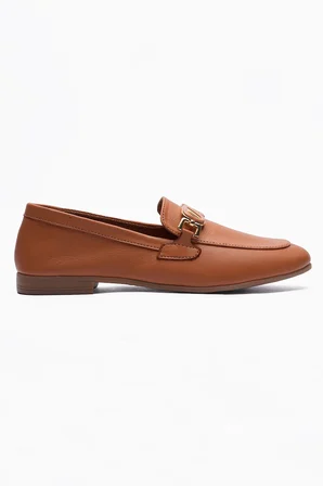 Kadın Hakiki Deri Babet Metal Aksesuar Detaylı Loafer Sorina Taba