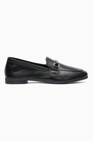 Kadın Hakiki Deri Babet Metal Aksesuar Detaylı Loafer Nalora Siyah