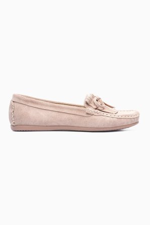 Kadın Hakiki Süet Babet Püskül Detaylı Loafer Alora Bej