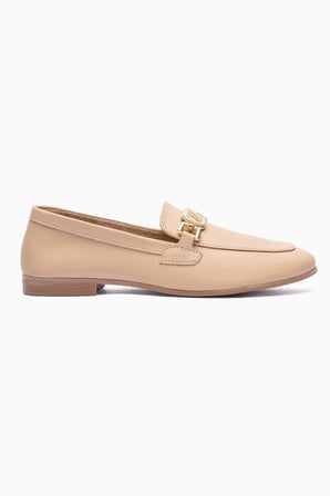 Kadın Hakiki Deri Babet Metal Aksesuar Detaylı Loafer Sorina Nude