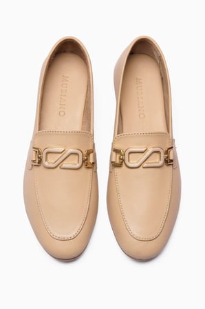 Kadın Hakiki Deri Babet Metal Aksesuar Detaylı Loafer Sorina Nude