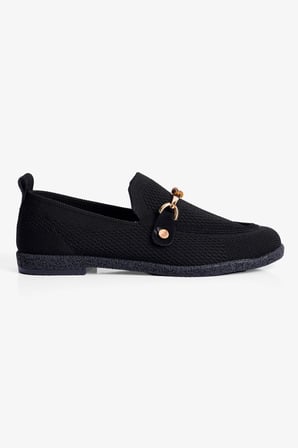 Kadın Triko Loafer Babet Gold Detaylı Ares Siyah