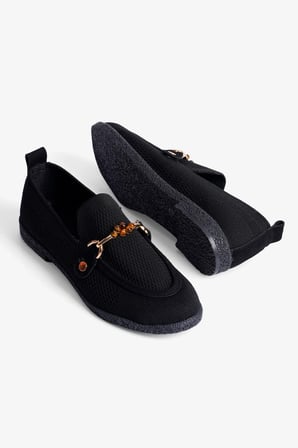 Kadın Triko Loafer Babet Gold Detaylı Ares Siyah
