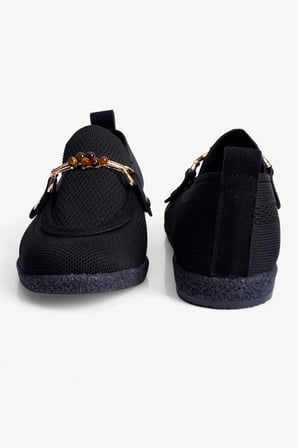 Kadın Triko Loafer Babet Gold Detaylı Ares Siyah