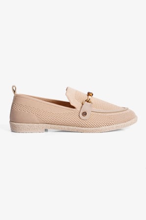 Kadın Triko Loafer Babet Gold Detaylı Ares Bej