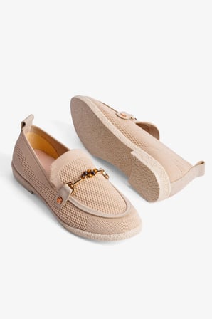 Kadın Triko Loafer Babet Gold Detaylı Ares Bej