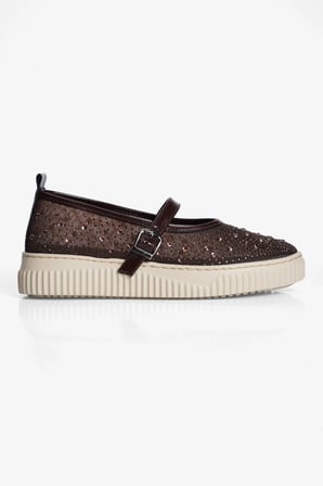 Kadın Taşlı Sneaker Babet Bantlı Günlük Şık Novira Kahverengi