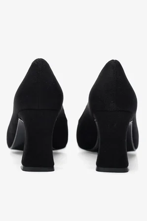Kadın Süet Topuklu Ayakkabı Stiletto Sivri Burun Kalın Topuk Virelle Siyah
