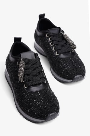 Kadın Süet Sneaker Taşlı Bağcıklı Mely Siyah