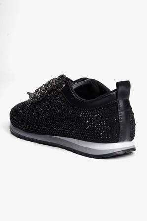 Kadın Süet Sneaker Taşlı Bağcıklı Mely Siyah