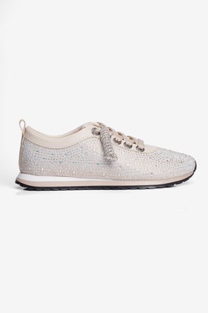 Kadın Süet Sneaker Taşlı Bağcıklı Mely Bej