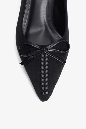 Kadın Süet Topuklu Ayakkabı Stiletto Sivri Burun Fiyonk ve Örgü Detaylı Lily Siyah