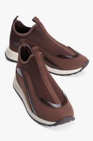 Kadın Streç Sneaker Bağcıksız Süet Ve Rugan Detaylı Spor Ayakkabı Niro Kahverengi