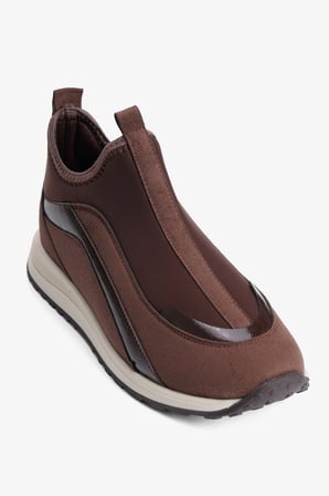 Kadın Streç Sneaker Bağcıksız Süet Ve Rugan Detaylı Spor Ayakkabı Niro Kahverengi