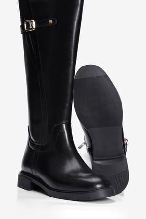 Kadın Çizme Lastik Detaylı Fermuarlı Gold Tokalı Blair Siyah
