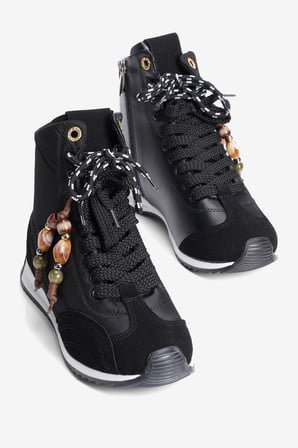 Kadın Sneaker Bot Paraşüt Süet Detaylı Bağcıklı Fermuarlı Boncuklu Zazu Siyah