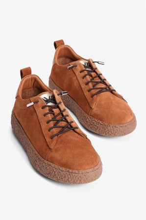 Kadın Hakiki Süet Sneaker Lastik Bağcıklı Krep Taban Roan Taba