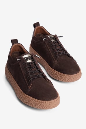 Kadın Hakiki Süet Sneaker Lastik Bağcıklı Krep Taban Roan Kahverengi