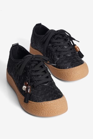 Kadın Sneaker Örgü Desenli Boncuk Püskül Detaylı Besa Siyah