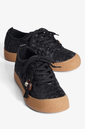 Kadın Sneaker Örgü Desenli Boncuk Püskül Detaylı Besa Siyah