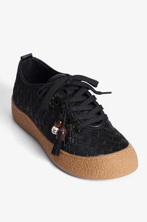 Kadın Sneaker Örgü Desenli Boncuk Püskül Detaylı Besa Siyah