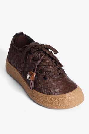 Kadın Sneaker Örgü Desenli Boncuk Püskül Detaylı Besa Kahverengi