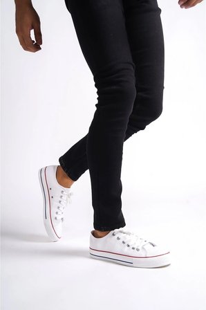 Mubiano MBCVS200B Düz Taban Bağcıklı Erkek Beyaz Bez Spor Ayakkabı & Sneaker