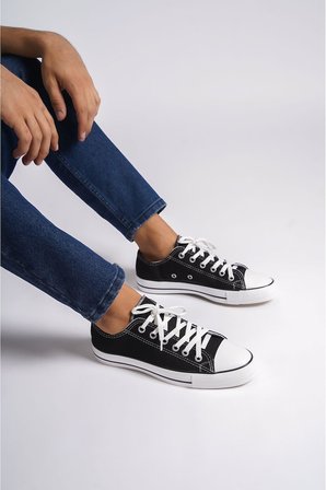 Mubiano MBCVS200S Düz Taban Bağcıklı Erkek Siyah Bez Spor Ayakkabı & Sneaker