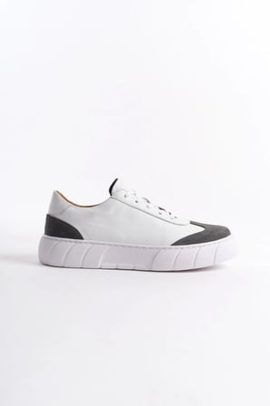 Mubiano Hakiki Deri Erkek Spor Ayakkabı & Sneaker Gri/Beyaz -MBKRY506-GRB