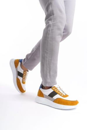 Mubiano Hakiki Deri Erkek Spor Ayakkabı & Sneaker Camel/Beyaz -MBKNT-CMLB