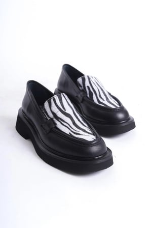 Mubiano Hakiki Deri Collection Kadın Zebra Detaylı Kalın Taban Loafer Zebra/Siyah - MCRGN7010 - SZBR