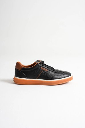 Navro Erkek Siyah Hakiki Deri Casual Sneaker Ayakkabı